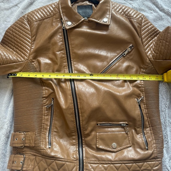 Smoke Rise Brown Faux Leather PU Zipper Buckle Accents Biker Jacket Size XL - Picture 7 of 13